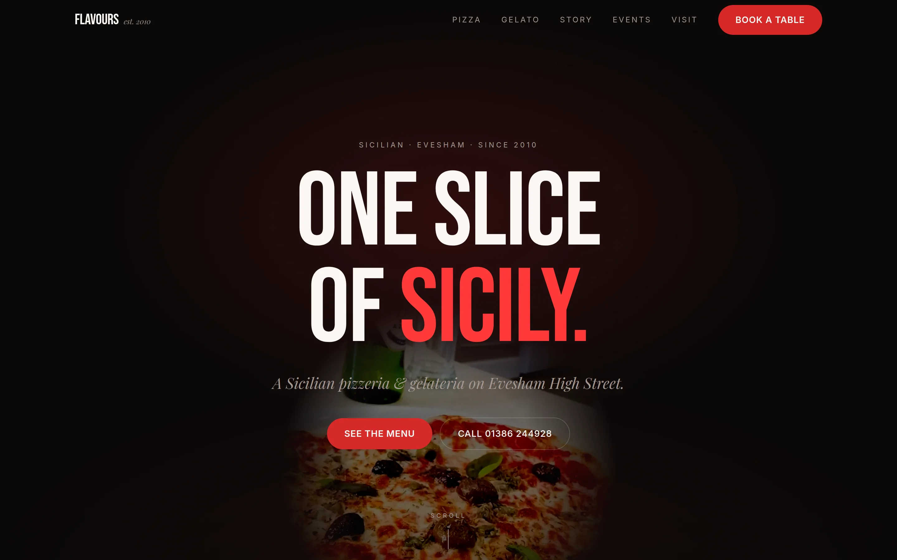 Flavours Evesham website, Sicilian Pizzeria & Gelateria