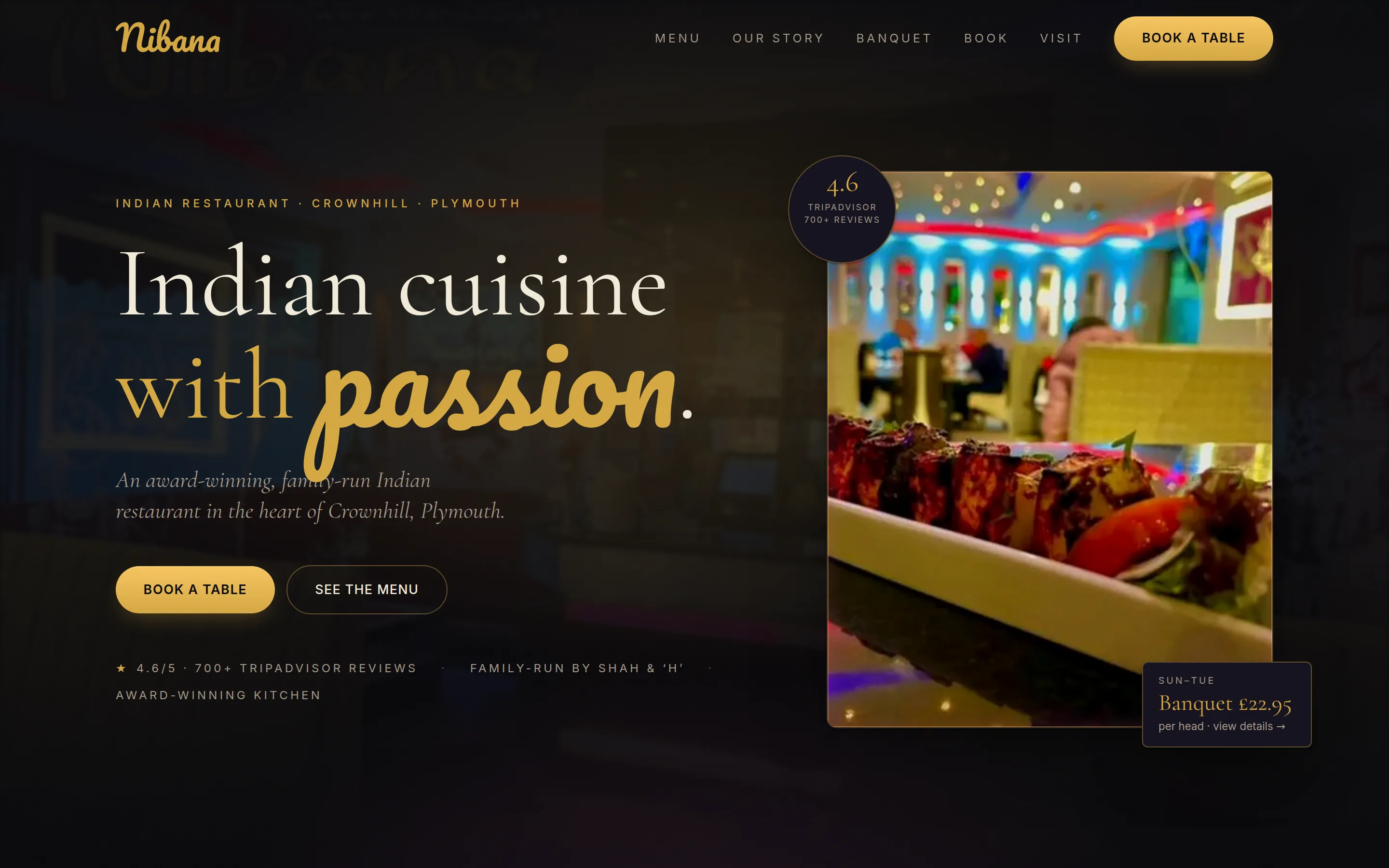 Nibana Plymouth website, Restaurant & Bar