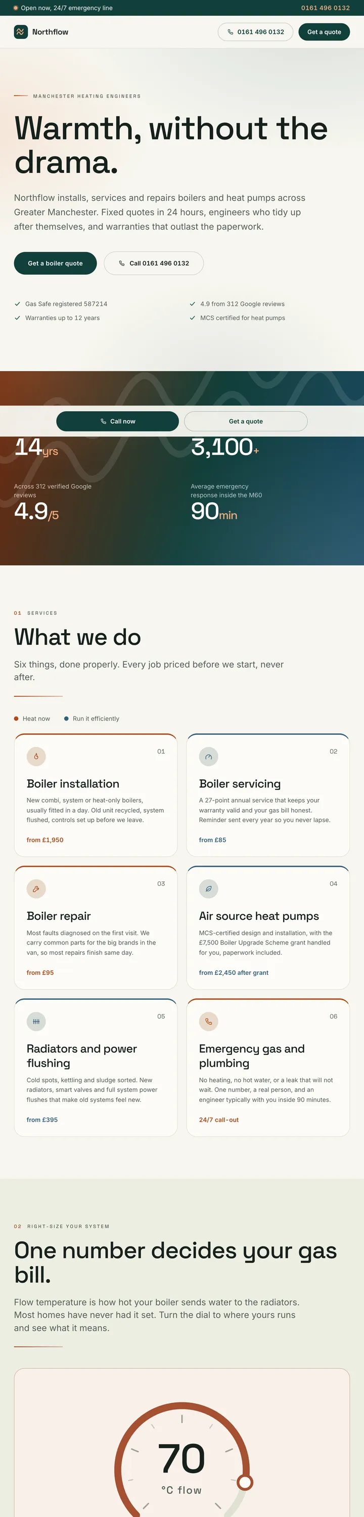 Northflow Heating website - Gas Safe boiler and heat pump installer