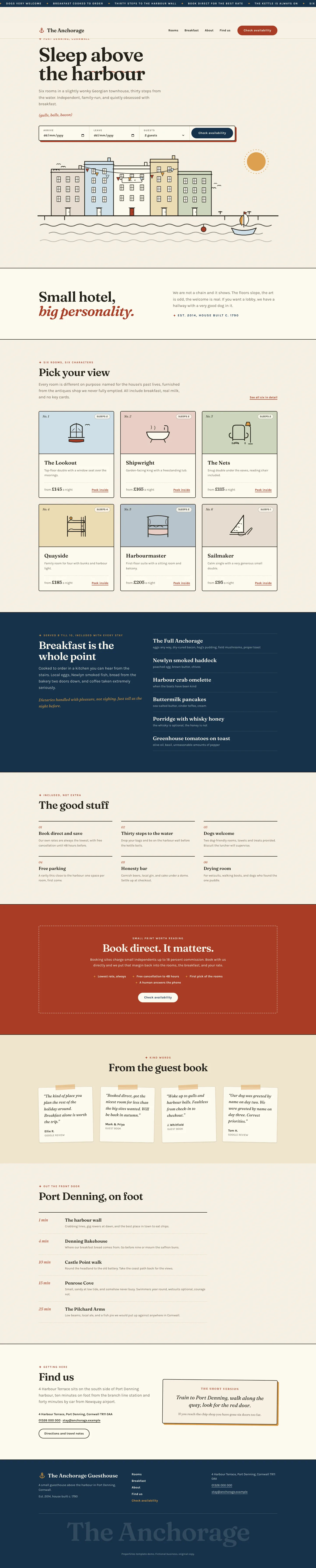 The Anchorage Guesthouse website, full page, an example ProperSites build