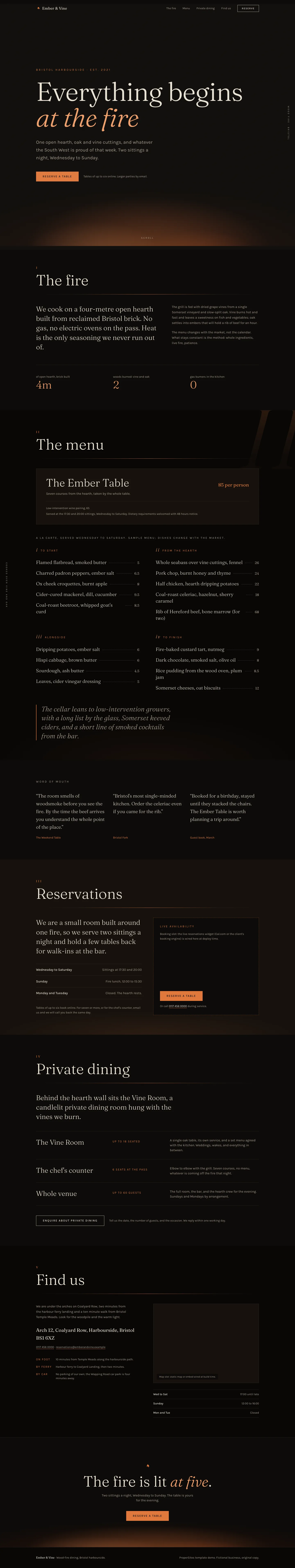 Ember & Vine website, full page, an example ProperSites build