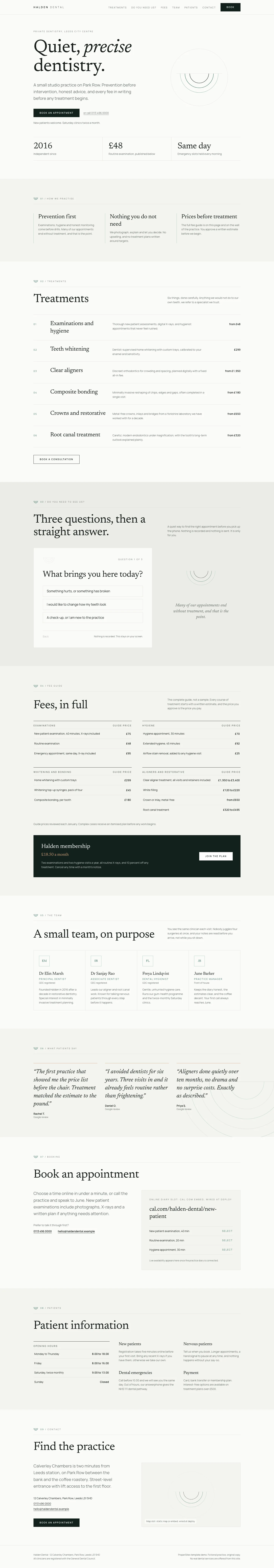 Halden Dental website, full page, an example ProperSites build