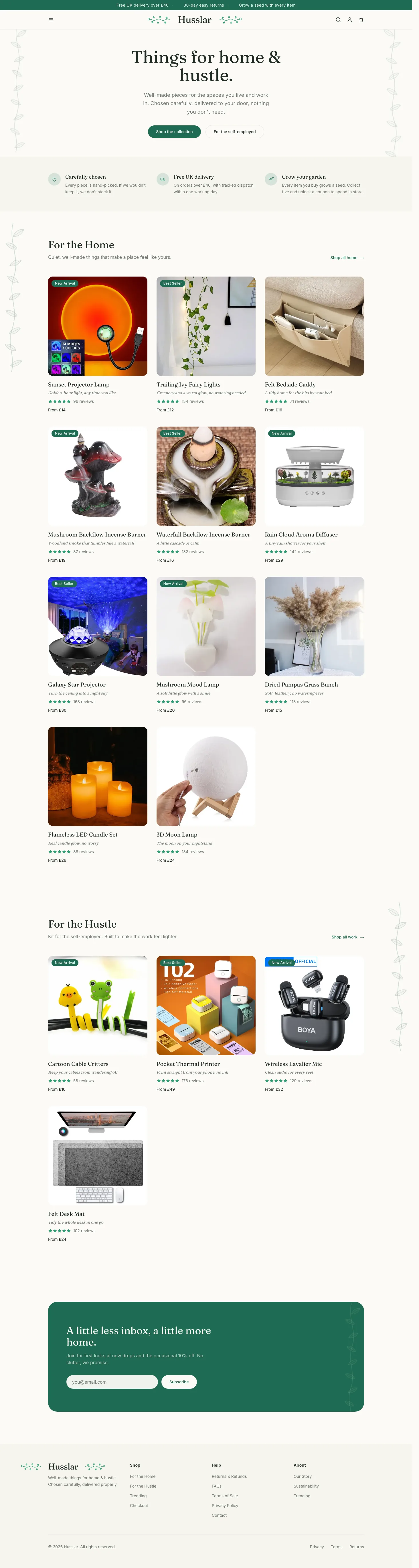 Husslar website, full page, an example ProperSites build