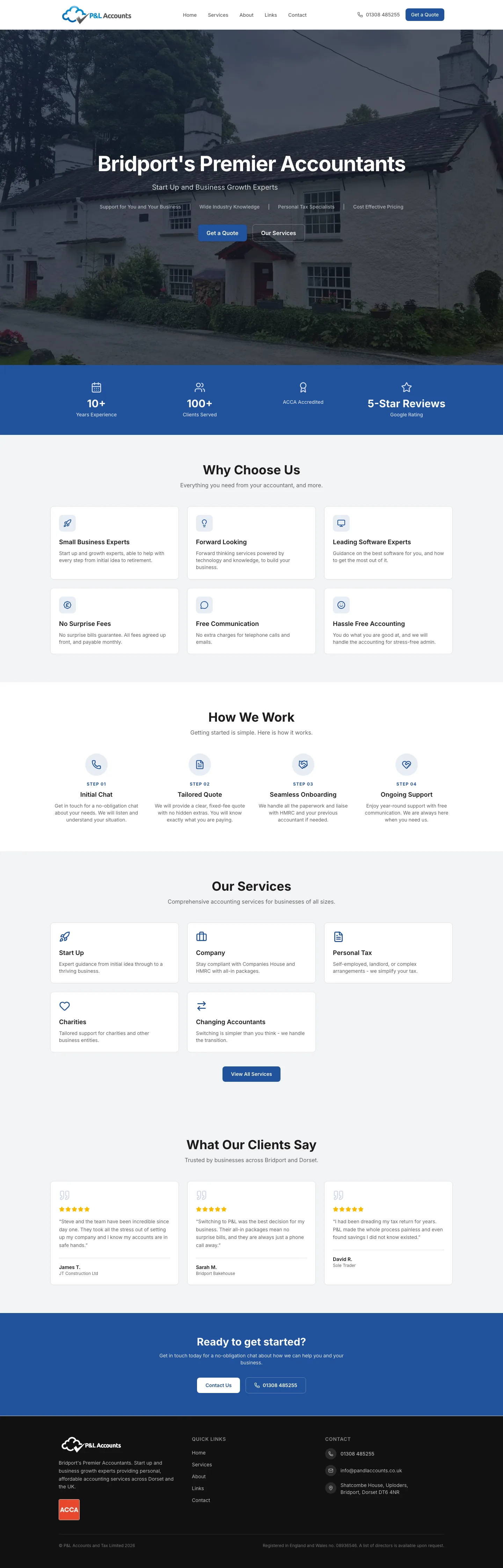 P&L Accounts website, full page, an example ProperSites build