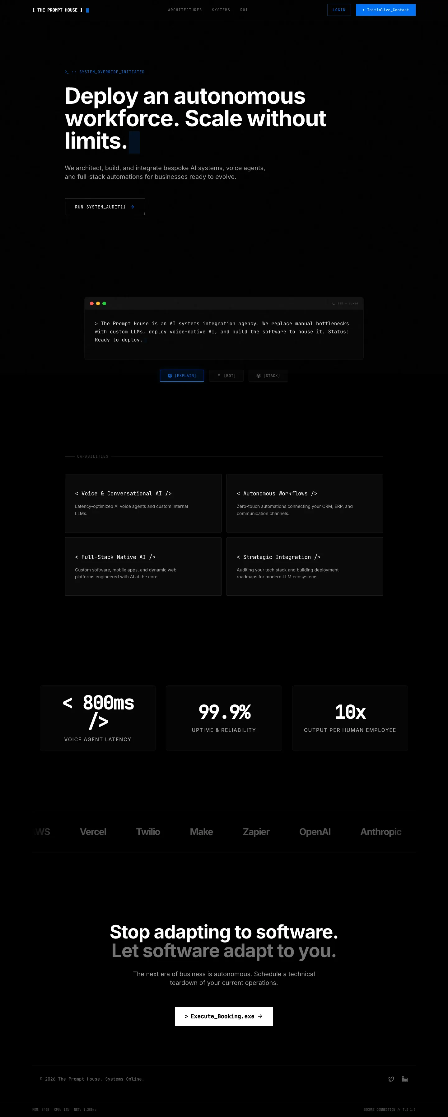 The Prompt House website, full page, an example ProperSites build