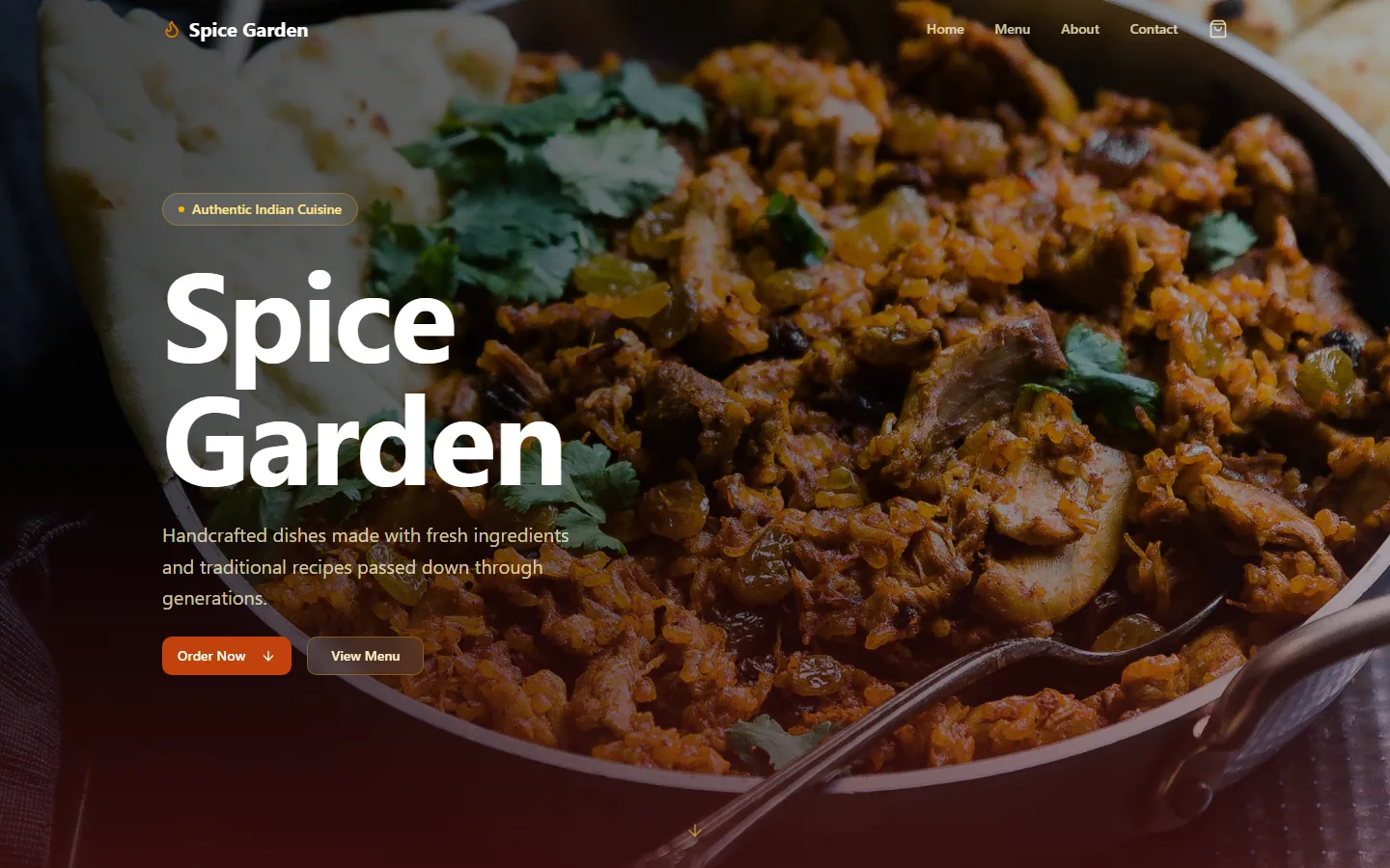 Spice Garden website, Indian Restaurant